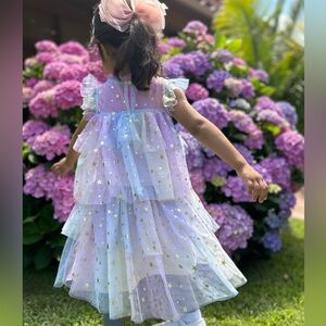 Toddler pastel dress with metallic foil stars